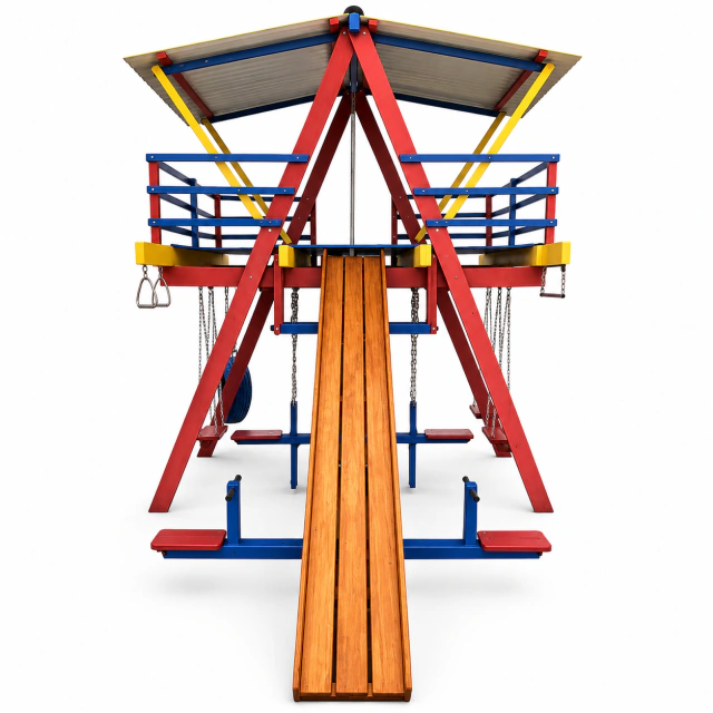 Fotografia oficial de Playground De Madeira Grande Com 14 Brinquedos - Cercado De Madeira