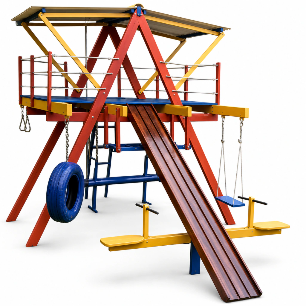 Fotografia oficial de Playground De Madeira Médio Com 12 Brinquedos - Cercado De Cordas