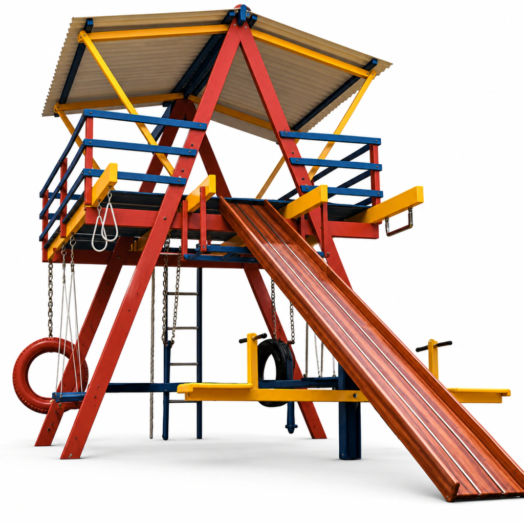 Playground De Madeira Médio Com 12 Brinquedos - Cercado De Madeira