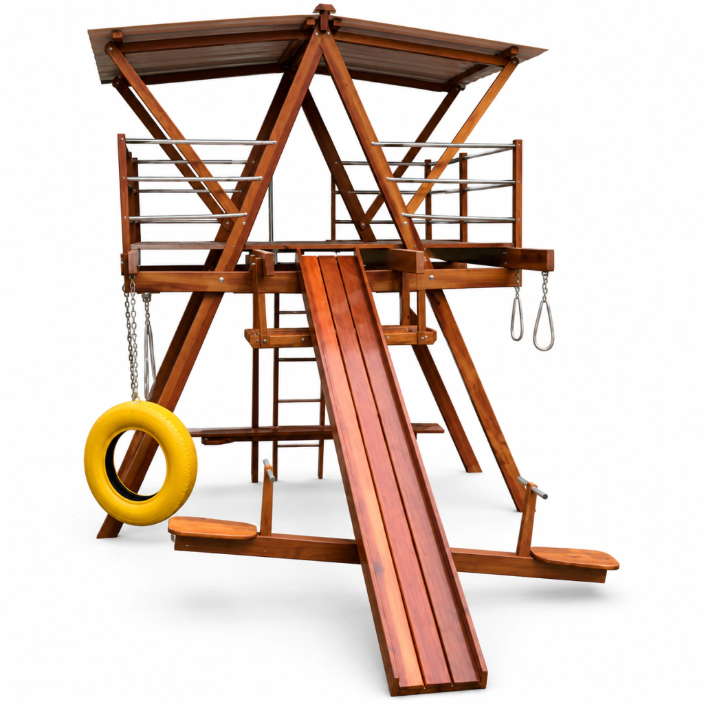 Fotografia oficial de Playground De Madeira Médio Com 12 Brinquedos - Envernizado